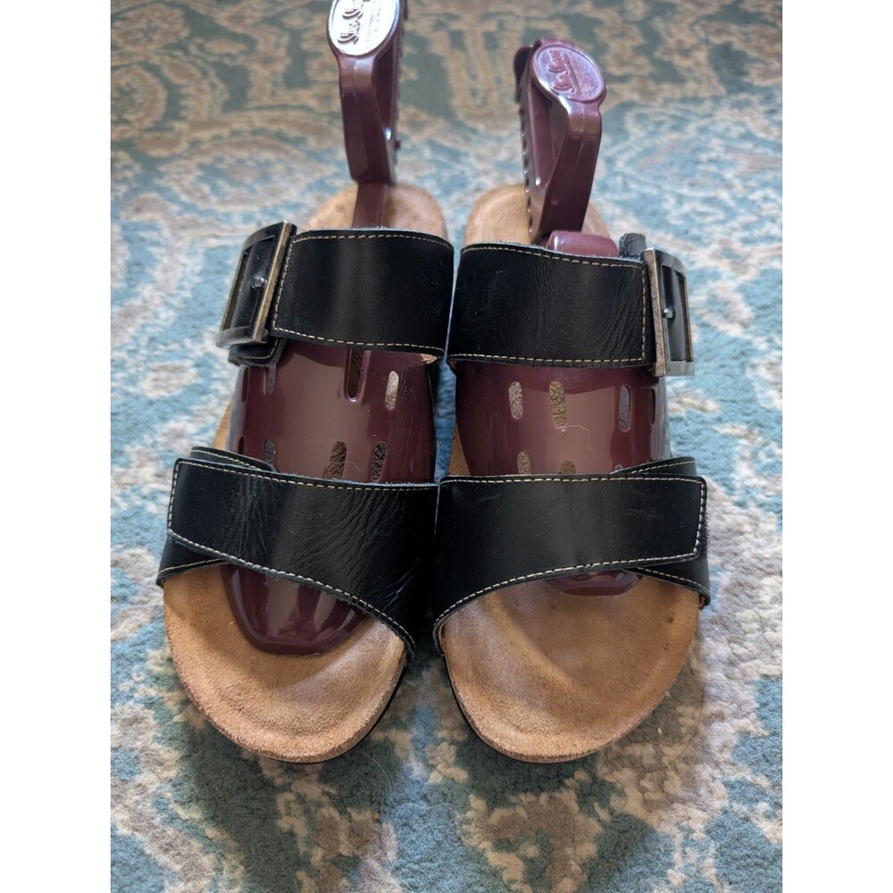 Taos My Dear Sandals Womens Size 7 / 7.5 Black Leather Strappy Comfort Slip Ons